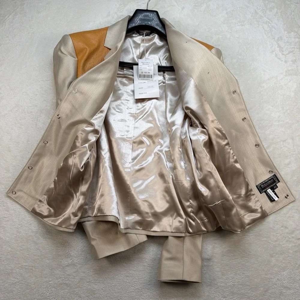 Vintage Western Cowboy Suit Pearl Snap Rodeo Rockabilly Stage Tan 46x38